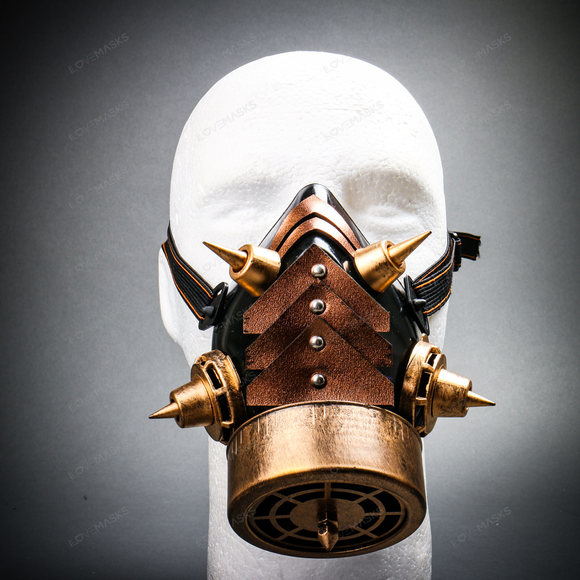 Half Face Steampunk Costume Mask with Spiked - Black Gold - Picture 5 of 7